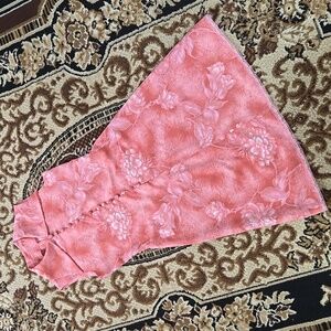 70s Barbie Pink Floral Polyester Dress Button Up Dagger Collar 1970s Lace Girly